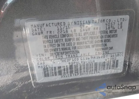 2017 Nissan Sentra Sr Turbo z USA, uszkodzony, nr VIN 3N1CB7AP3HY235394